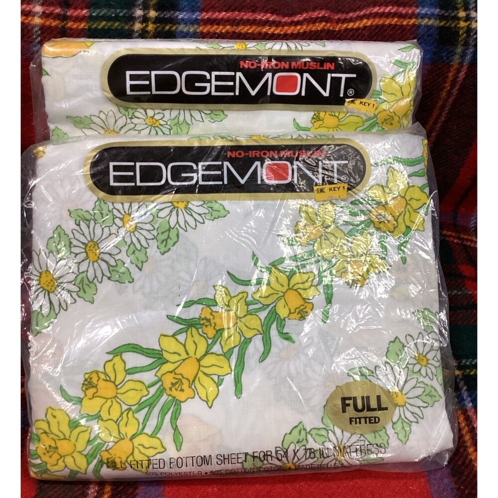 Cannon Mills Edgemont Garland Floral Full Fitted & Flat Sheet No-Iron Muslin USA